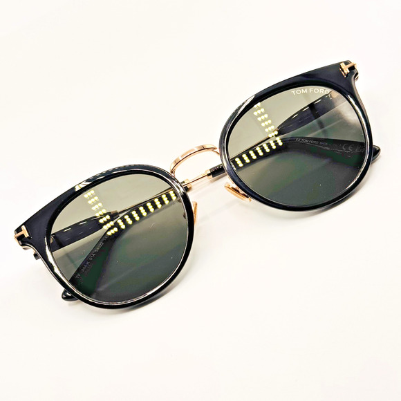 Tom Ford Sunglasses TF1244-K 01A Shiny Black Round Frame Smoke Lens 54-22-145